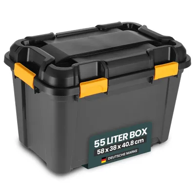 Produktbild von Kreher® Bunker Tough Aufbewahrungsbox 55L - extrem robuste IP67 Box aus recyceltem Kunststoff - Wasserdicht - ideal für Camping, Keller, Werkstatt