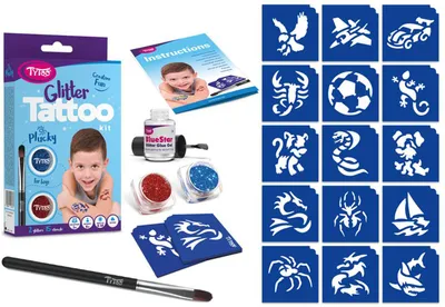 Produktbild von Kreatives Glitzer-Tattoo-Set für Jungen mit 15 Schablonen und 2 Glitzersteinen [TY50178]
