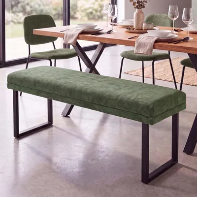 Produktbild von Sitzbank MCW-O81, Polsterbank Garderobenbank Esszimmerbank, Metall Stoff Chenille (310g/m²) 120cm grün