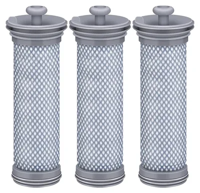 Three identical cylindrical filters are arranged side-by-side against a white background.
