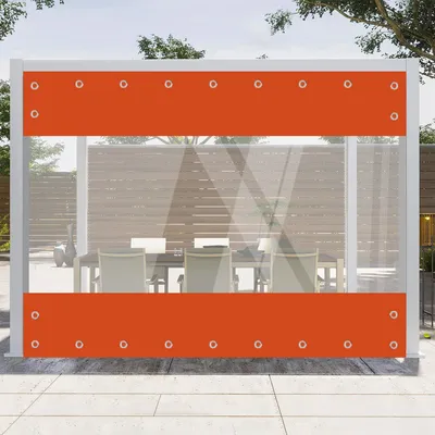 Produktbild von Topchances Transparent PVC Plane mit Ösen Trennvorhänge, Outdoor Planenvorhänge 0,55mm Wasserdicht Winddicht Vinyl Plane für Pavillons, Pergola, Balkone, Gärten, Vorbau(2.4mx4.5m,Orange)