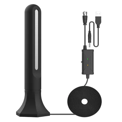 Image de Antenne TV numérique HD pour l'intérieur, 25 dB, 150 miles, avec adaptateur universel avec amplificateur de signal, type plastique, noir