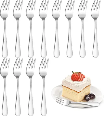 Imagen del producto de Tenedores de acero inoxidable, juego de 12 unidades, de 14 cm de longitud, ideales para postres y tartas
