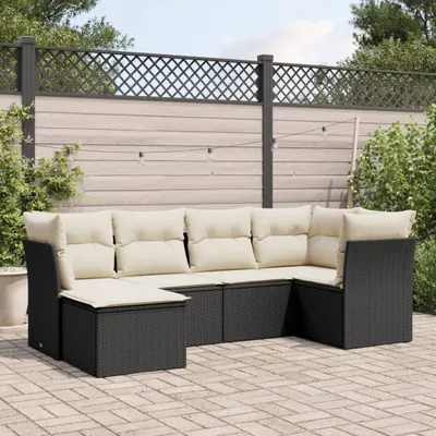 Produktbild von Design 6-tlg. Garten-Sofagarnitur mit Kissen Schwarz Poly Rattan, Gartenmöbel-Sets 2024 Neu
