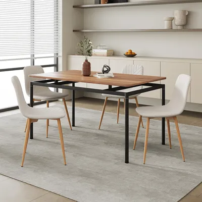 Produktbild von Essgruppe 'Hemnes' 5-teilig 1 Tisch mit 4 Stühlen Textilbezug Stahlbeine Beige