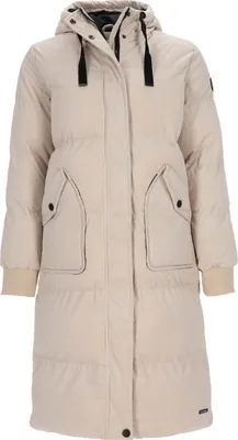 Produktbild von River Creek Damen Cordmantel mit angeschnittener Kapuze - Wintermantel mit Futter und modischen Details in Beige Größe 46
