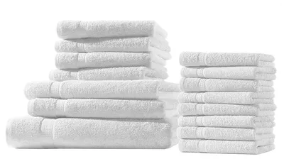 Produktbild von XXL-Set 15tlg Frotteetücher Elegance 100% Baumwolle 500 gsm Gästetücher Handtücher Duschtücher Badetücher weiß