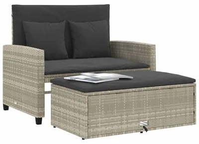 Produktbild von vidaXL Gartensofa mit Kissen 2-Sitzer Hellgrau Poly Rattan