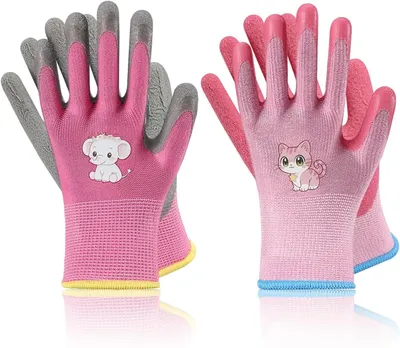 Obrázok produktu pre Detské záhradné rukavice, ružové, 2 páry, veľkosť 3-5 rokov, protišmykový latex, pre záhradníctvo