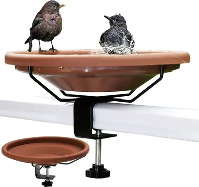 Produktbild von Vogeltränke groß für balkon und garten, Ø30 cm, frostfest, sturmfest, rostfrei, hängend Vogelbad mit halterung für geländer