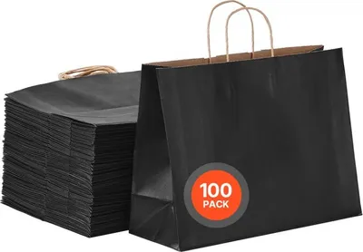 Obrázok produktu pre Papierové tašky s uchom čierne - papierové tašky v balení po 100 ks - veľkosť tašky 406x152x308mm
