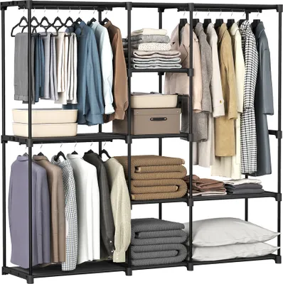 Produktbild von SONGMICS Kleiderschrank, Kleiderständer, freistehende Garderobe, mit Kleiderstangen, Garderobenständer, Stoffablagen, Metallrahmen, 43 x 182 x 182 cm