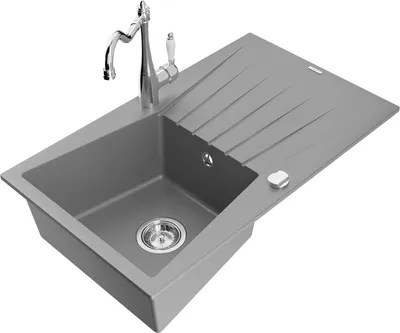 Produktbild von Mexen Cesar 1 Becken-Granitspüle mit Abtropffläche und Mischbatterie Carla, Grau - 6514-71-670700-00