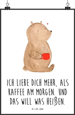 Produktbild von Mr. & Mrs. Panda Bild Bär Morgenkaffee DIN A0 - Weiß - Geschenk, für Freundin, wanddeko, Wandbild, drucke, Valentinstag, Jahrestag, Plakat, Hochzeitstag, Freund, Frauen