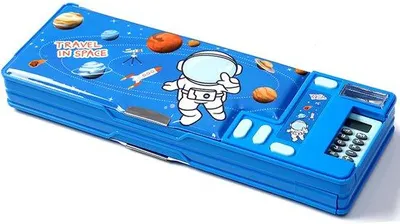 Immagine prodotto di Set scolastico blu con portamatite, righello, gomma e lavagna bianca