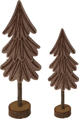 Image de Rebecca Mobili Set 2 sapins de Noël pour la table en bois et feutre marron