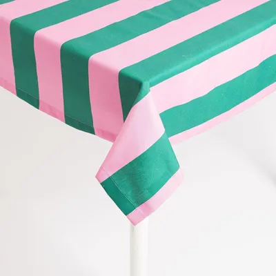 Produktbild von Tischdecke Streifen dunkelgrün pink in versch. Größen von SCHÖNER LEBEN. Größe 130x240cm