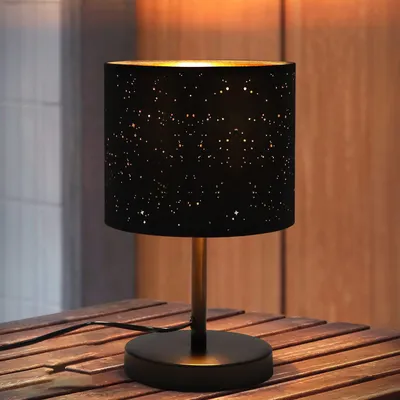 Image de ZMH Lampe de table de style rustique Lampe de chevet en tissu - Douille E27 Lampe de table vintage Salon Design Étoile Abat-jour Noir Or