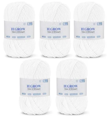 Zdjęcie produktu dla Przędza do robienia na drutach, 250 g, akryl. Przyjemna w użyciu przędza do robótek na drutach, idealna dla początkujących. 5 motków po 50 g każdy, kolor: biały