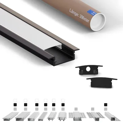 Produktbild von LED-Einbauprofil EF 2 m Schwarz für LED-Streifen bis 12 mm inkl. milchiger Abdeckung