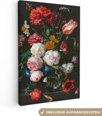 Produktbild von MuchoWow® - Leinwandbilder - Stilleben mit Blumen in einer Glasvase - Gemälde von Jan Davidsz. de Heem, Wandbild, Wanddeko Bilder Wohnzimmer, 20x30 cm