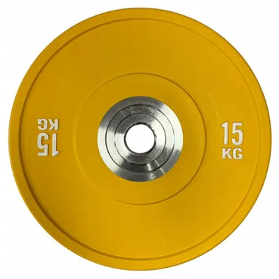 Produktbild von Hantelscheibe 15 kg Bumper PRO Gelb – Olympische Gewichtsscheibe 50 mm, verstärkt, Gummi, Crossfit & Krafttraining