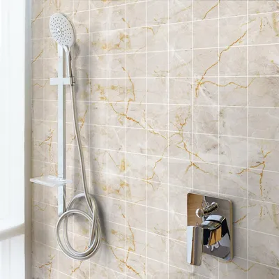 Image de Autocollants muraux imitation carrelage pour la cuisine et la salle de bains – 60 autocollants imitation marbre « Medellín Beige » – 60 autocollants de 20 x 20 cm