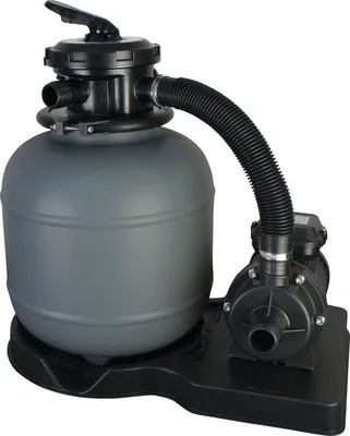 A pool filter system with a pump, shown against a white background.