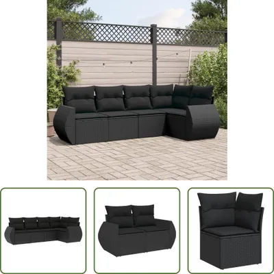 Produktbild von The Living Store 5-tlg. Garten-Sofagarnitur mit Kissen Schwarz Poly Rattan