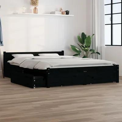 Produktbild von The Living Store Bett mit Schubladen Schwarz 135x190 cm