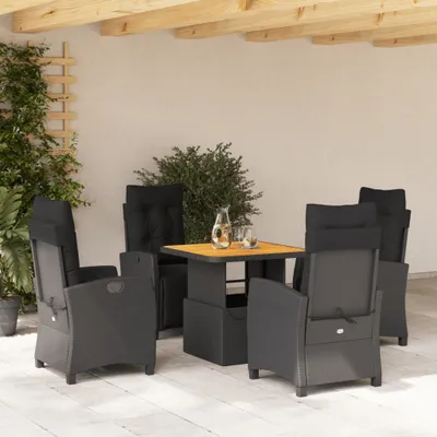 Produktbild von The Living Store 5-tlg. Garten-Essgruppe mit Kissen Schwarz Poly Rattan