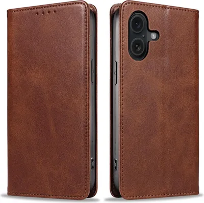 Produktbild von Handyhülle für Apple iPhone 16 Kunstleder Flip Cover Hülle Handytasche Case Kartenfach Farbe: Dunkelbraun