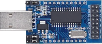 Imagen del producto de Módulo convertidor de puerto USB: Serial/Paralelo a UART, IIC, SPI, TTL, ISP, EPP. Componentes MEM. CH341A