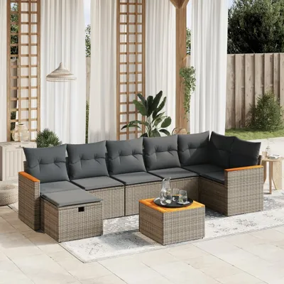 Produktbild von Grau 8-tlg. Garten-Sofagarnitur mit Kissen Grau Poly Rattan ,Design 2024 Neu