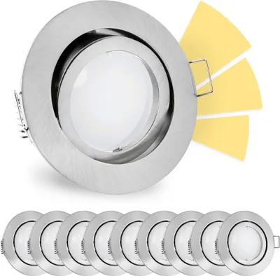 Immagine prodotto di 10 pezzi fourSTEP Faretti da incasso LED 'Dimming senza dimmer' GU10 5W bianco caldo 230V alluminio rotondo orientabile