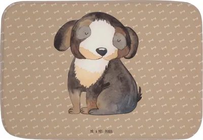 Produktbild von Mr. & Mrs. Panda Badezimmerteppich Hund Entspannen - Hundeglück - Geschenk, Hundemama, bad läufer, duschmatte, Schwarzer, Badematte, Hundebesitzer, Liebe, Badteppich