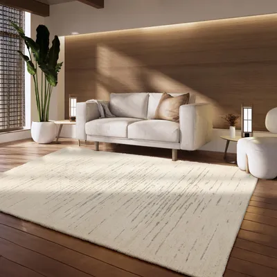 Produktbild von Teppich Wohnzimmer Kurzflor Skandinavisches Design Einfarbig Abstrakt 3D Beige Grösse 80x150 cm