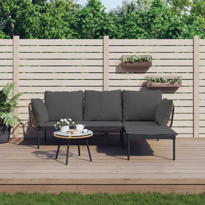 Produktbild von 3-tlg. Garten-Lounge-Set mit Kissen Dunkelgrau Poly Rattan , Gartenmöbel-Sets Design 2024