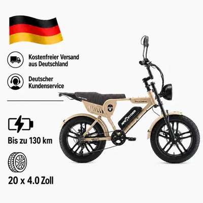 Produktbild von APE RYDER Genon Ultra E-Bike 20 Zoll Fatbike, 250W Motor, 48V 15Ah Akku (100-130 km), Shimano 7-Gang, Doppelscheibenbremsen, KI-generiertes Bild