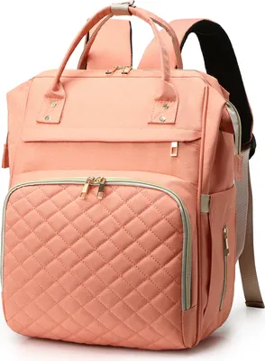 Produktbild von Wickeltasche Rucksack, Wasserdicht Große Wickelrucksack mit USB-Ladeanschluss, Kinderwagengurten, 3 Thermotaschen für Babyflaschen Babytasche Unisex Reise-Rucksack Windeltasche für Mama, Papa, Pink