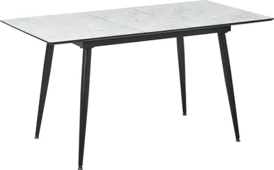 Produktbild von BELIANI Esstisch Weiß MDF-Platte Marmor Optik für 6 Personen 120x80 cm ausziehbar 150x80 cm rechteckig mit Metallbeinen Schwarz Esszimmer Wohnzimmer