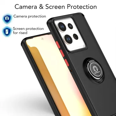 Immagine prodotto di Custodia per Motorola Edge 50 Pro Custodia in TPU traslucido opaco con supporto ad anello e supporto Blu scuro