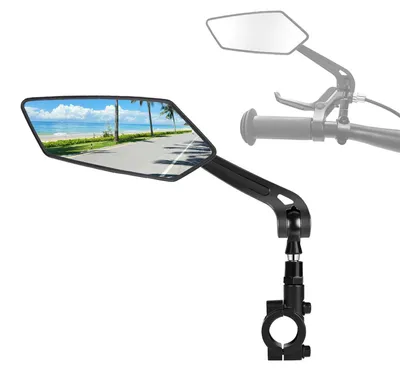 Zdjęcie produktu dla Lusterko rowerowe boczne, lewe, 360°, składane i obrotowe, uniwersalne do rowerów, rowerów elektrycznych i rowerów górskich. Bez zniekształceń. Łatwy montaż