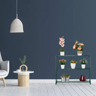 Zdjęcie produktu dla Półka na rośliny z 3 półkami na doniczki i rośliny - Do użytku wewnętrznego - Plastik i metal - 745x91x285 cm - Zielony