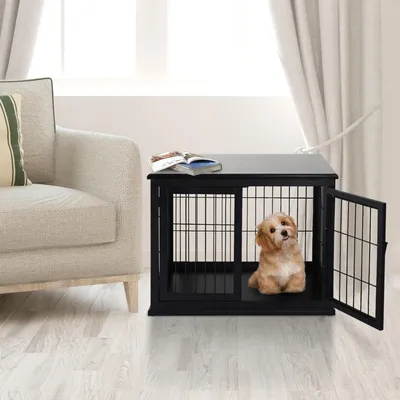 Produktbild von SUGIFT 2 Türen, Hundebox mit Ablagefläche, MDF Holz Metall, Schwarz | Transportbox Hundekäfig | 12,7 kg | 58,5 x 81 x 66 cm