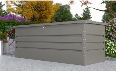 Produktbild von Vente-unique Garten-Aufbewahrungsbox, Stahl 0.4mm, Grau, 582 L, Schlüsselschloss, verzinkt, wetterbeständig, pflegeleicht, Selbstaufbau