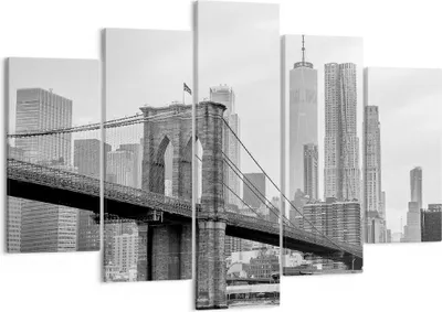 Produktbild von Bild auf Leinwand - Leinwandbild - 5 Teile - Brücke Brooklyn schwarz und weiß - 150x100cm - Wand Bild - Wanddeko - Wandbilder - Leinwanddruck - Bilder - Wanddekoration - Leinwand bilder EA150x100-4245