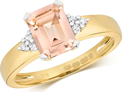 Produktbild von Moderner 9 Karat (375) Gold Damen - Diamant Solitärring Brillant-Schliff 0.06 Karat mit Morganit, 57 (18.1); TRS10971RSP