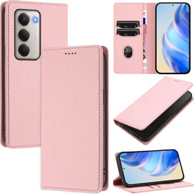 Immagine prodotto di Litchi pelle cellulare caso per Xiaomi Redmi 15 5G/4G Portafoglio scheda slot stand funzione caso Rosa