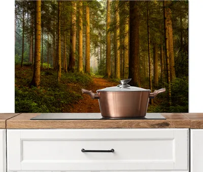 Produktbild von KitchenYeah®  Spritzschutz Küche - Küchenrückwand - Wandschutz für Herd und Spüle - Wald - Natur - Bäume - Landschaft - Laub 100x65 - Alu-Dibond (Alternative zum Spritzschutz aus Glas) - Hitzebeständi